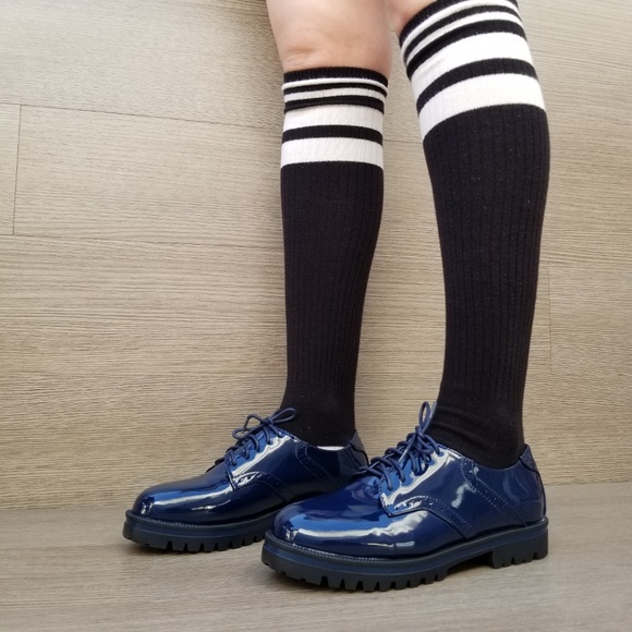 Blue Vinyl Patent Leather Chunky Oxford Creepers - Picture 6 of 8